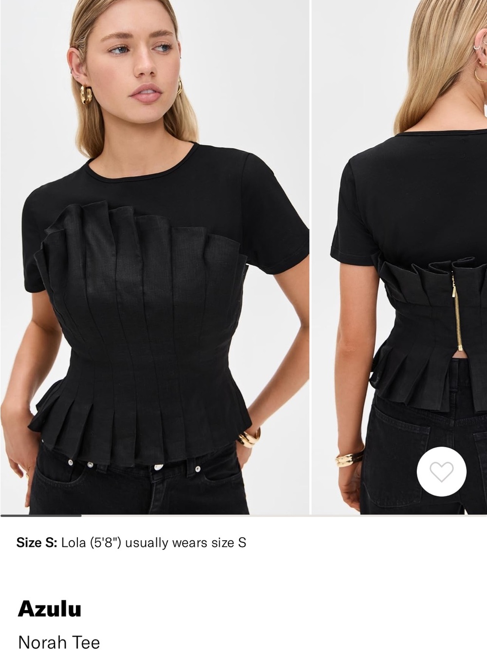 Azulu Norah Pleated Short Sleeve Top in Black